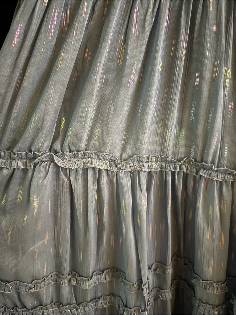 NEW-Aqua Light Blue Iridescent Ruffle Tiered Maxi Dress - Picture 10 of 10